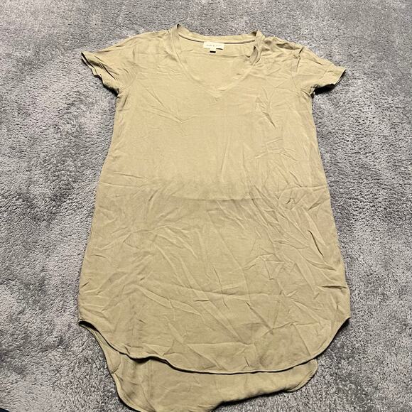 Anthropologie Cloth & Stone Short Sleeve T Shirt Dress Medium V Neck Beige - Picture 1 of 8